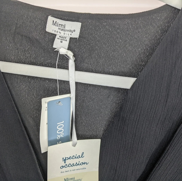 MIMI Maternity Black Silk Knee Length Dress Special Occasion Chiffon - Picture 5 of 7